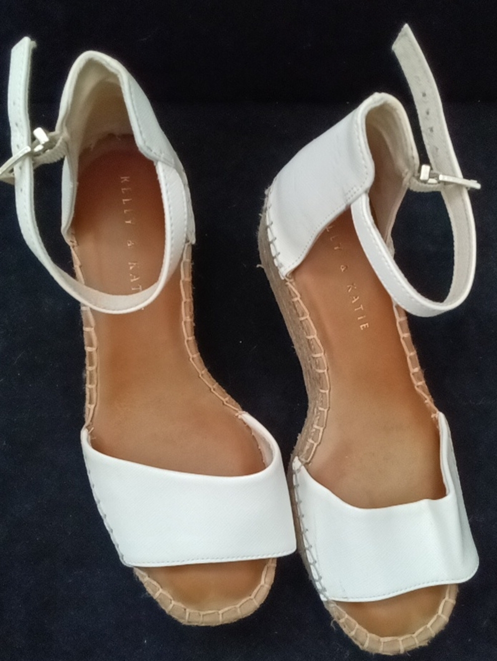 Women's KELLY & KATIE White Espadrille Wedge Sandals with Ankle Strap